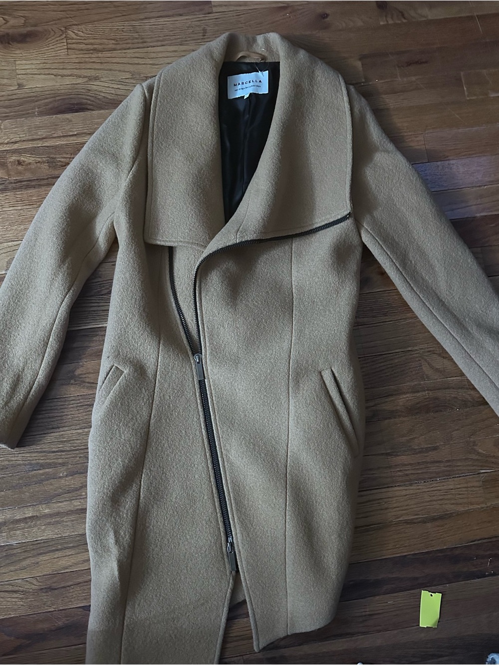 MARELLA Camel Asymmetric Zip Wool Trench Coat